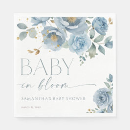 ベビーの開花ほこりっぽいブルーフローラ男の子のシャワー スタンダードランチョンナプキン