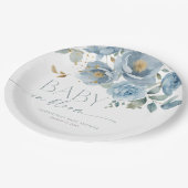 ベビーの開花ほこりっぽいブルーフローラ男の子のシャワー ペーパープレート (アングル)