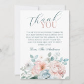 ベビーの開花ほこりっぽいブルーベビーシャワー サンキューカード (正面)