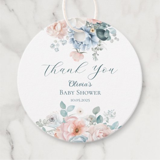 ベビーの開花ほこりっぽいブルーベビーシャワー フェイバータグ (正面)