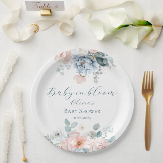 ベビーの開花ほこりっぽい青い水の色ベビーシャワー ペーパープレート (ウェディング)