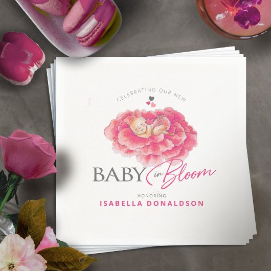 ベビーの開花ウィムシー手水色ベビーシャワー スタンダードカクテルナプキン