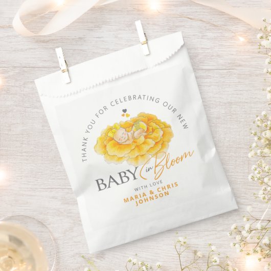ベビーの開花ウィムシー水の色の黄色の赤ちゃんシャワー フェイバーバッグ (クリップ留めされた状態)