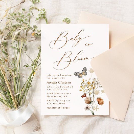 ベビーの開花エレガントワイルドフラワーベイビーシャワー 招待状