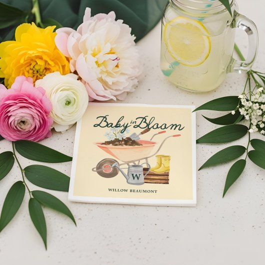 ベビーの開花ガーデニングホイールバローベビーシャワー スタンダードカクテルナプキン