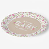 ベビーの開花シャワーピンクヴィンテージ花女 ペーパープレート (アングル)