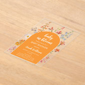 ベビーの開花シャワーワイルドフラワーオレンジアーチ アクリル招待状 (レイダウン)