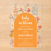 ベビーの開花シャワーワイルドフラワーオレンジアーチ アクリル招待状 (正面)