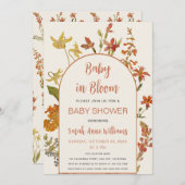 ベビーの開花シャワーワイルドフラワーフローラ水色 招待状 (正面/裏面)