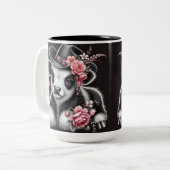 ベビーの開花スタイリッシュで飾られた帽子の中の牛 ツートーンマグカップ (正面左)