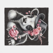 ベビーの開花スタイリッシュで飾られた帽子の中の牛 フリースブランケット (正面(横))