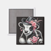 ベビーの開花スタイリッシュで飾られた帽子の中の牛 マグネット (正面/裏面)