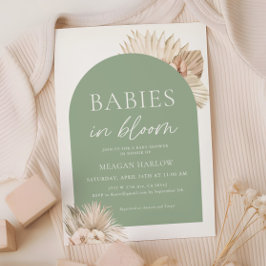 ベビーの開花セージ緑のツインズベビーシャワー 招待状