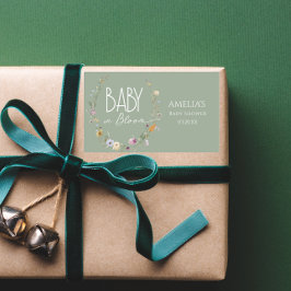 ベビーの開花セージ緑の植物性ベビーシャワー 長方形シール