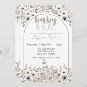 ベビーの開花ニュートラルトーン赤ちゃんシャワー 招待状 (正面/裏面)