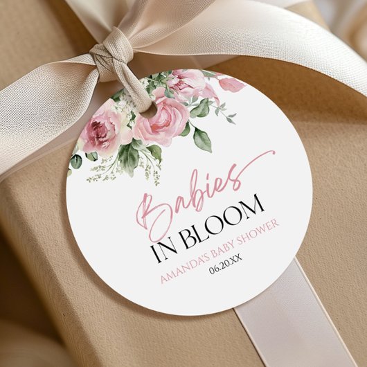ベビーの開花ピンクのバラのフローラツインベビーシャワー フェイバータグ