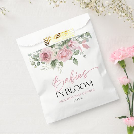 ベビーの開花ピンクのバラのフローラツインベビーシャワー フェイバーバッグ (封をした状態)