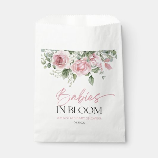 ベビーの開花ピンクのバラのフローラツインベビーシャワー フェイバーバッグ (正面)