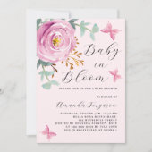 ベビーの開花ピンクのバラ蝶の赤ちゃんシャワー 招待状 (正面)