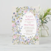 ベビーの開花ピンクのブルーパープルワイルドフラワーアーチ 招待状 (スタンド正面)