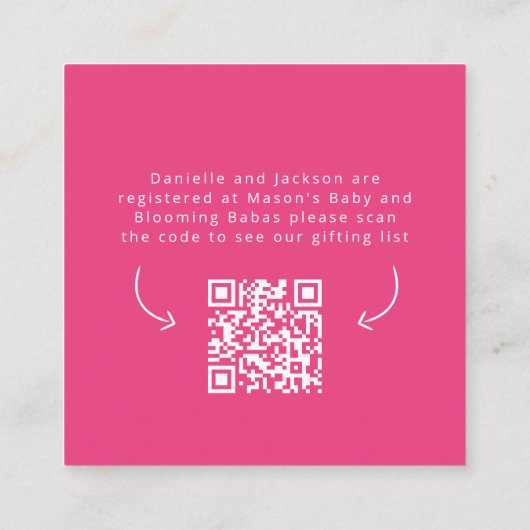 ベビーの開花ピンクのレジストリ赤ちゃんシャワーカード エンクロージャーカード (裏面)