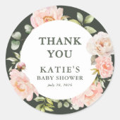 ベビーの開花ピンクの水の色のフローラベビーシャワー ラウンドシール (正面)