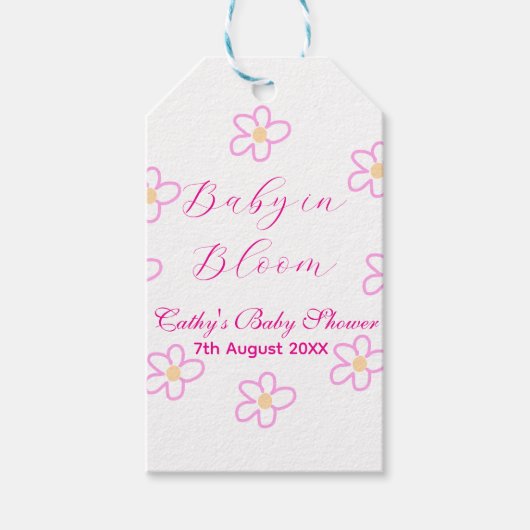 ベビーの開花ピンクの花の赤ちゃんシャワーシンプルエレガ ギフトタグ (正面)