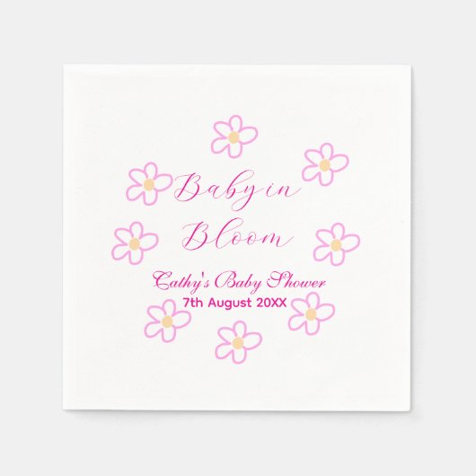 ベビーの開花ピンクの花の赤ちゃんシャワーシンプルエレガ スタンダードカクテルナプキン (正面)