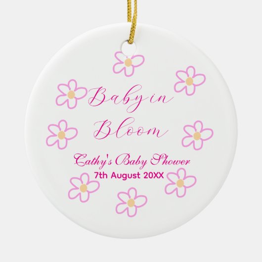 ベビーの開花ピンクの花の赤ちゃんシャワーシンプルエレガ セラミックオーナメント (正面)