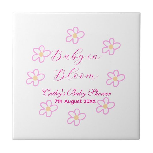 ベビーの開花ピンクの花の赤ちゃんシャワーシンプルエレガ タイル (正面)