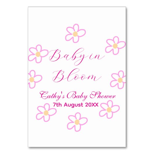 ベビーの開花ピンクの花の赤ちゃんシャワーシンプルエレガ テーブルナンバー (正面)