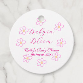 ベビーの開花ピンクの花の赤ちゃんシャワーシンプルエレガ フェイバータグ