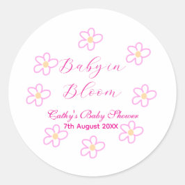 ベビーの開花ピンクの花の赤ちゃんシャワーシンプルエレガ ラウンドシール