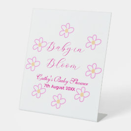 ベビーの開花ピンクの花の赤ちゃんシャワーシンプルエレガ 台座サイン