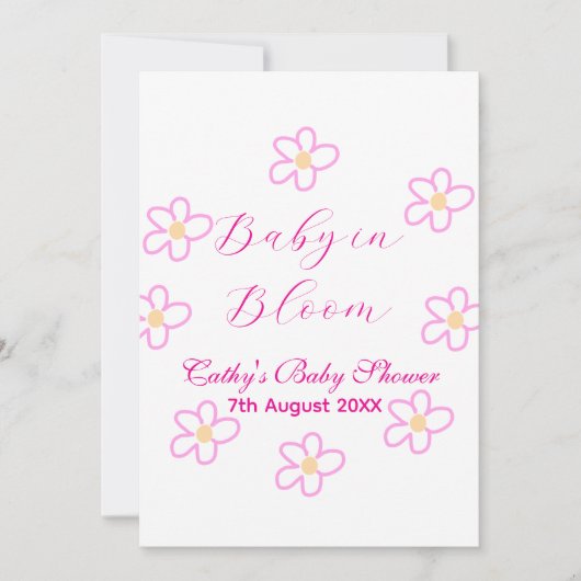 ベビーの開花ピンクの花の赤ちゃんシャワーシンプルエレガ 招待状 (正面)