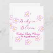ベビーの開花ピンクの花の赤ちゃんシャワーシンプルエレガ 招待状 (正面/裏面)