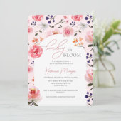 ベビーの開花ピンクフローラベビーシャワー水色 招待状 (スタンド正面)