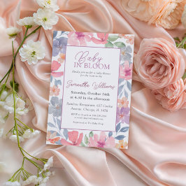 ベビーの開花ピンクフローラ水の色ベビーシャワー 招待状
