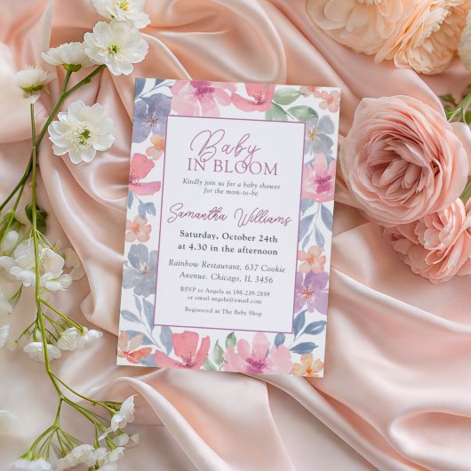ベビーの開花ピンクフローラ水の色ベビーシャワー 招待状