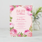ベビーの開花ピンクフローラ赤ちゃんシャワー 招待状 (スタンド正面)