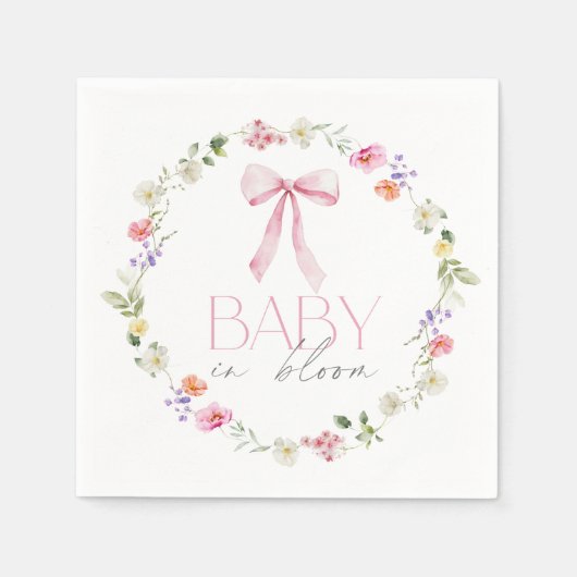 ベビーの開花ピンクボウワイルドフラワーベイビーシャワー スタンダードカクテルナプキン (正面)
