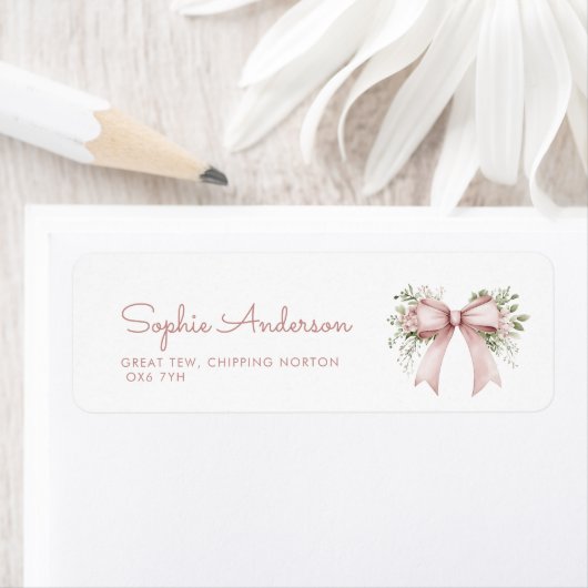 ベビーの開花ピンクボウ赤ちゃんシャワーアドレス ラベル (インサイチュ)