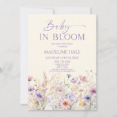 ベビーの開花ピンク紫色の野生の花の赤ちゃんシャワー 招待状 (正面)