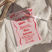 ベビーの開花ピンク赤い花描花束シャワー 招待状