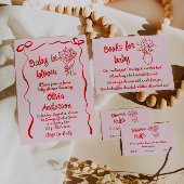 ベビーの開花ピンク赤い花描花束シャワー 招待状