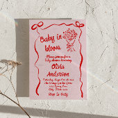 ベビーの開花ピンク赤い花描花束シャワー 招待状