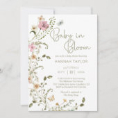 ベビーの開花フローラワイルドフラワーベビーシャワー 招待状 (正面)