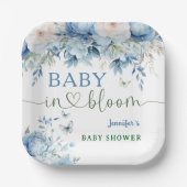 ベビーの開花フローラ赤ちゃんシャワーほこりっぽい青 ペーパープレート (正面)