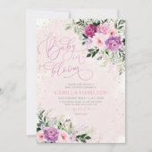 ベビーの開花フローラ赤ちゃんシャワーピンクパープル 招待状 (正面)