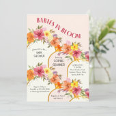 ベビーの開花フローラ金ゴールドアーチツインベイビーシャワー 招待状 (スタンド正面)